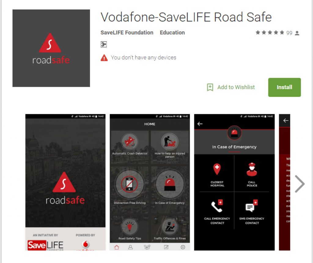 Vodafone SaveLIFE Road Safe app
