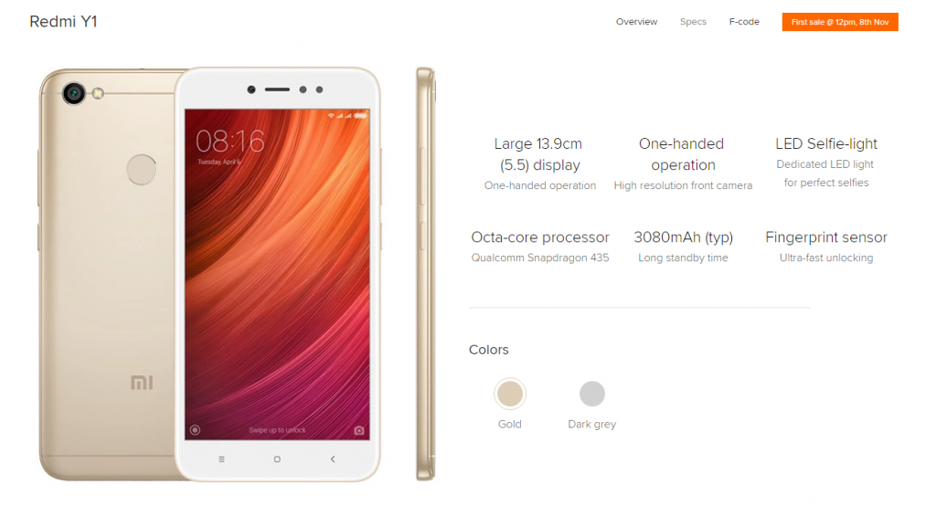 Xiaomi Redmi Y1 Specifications