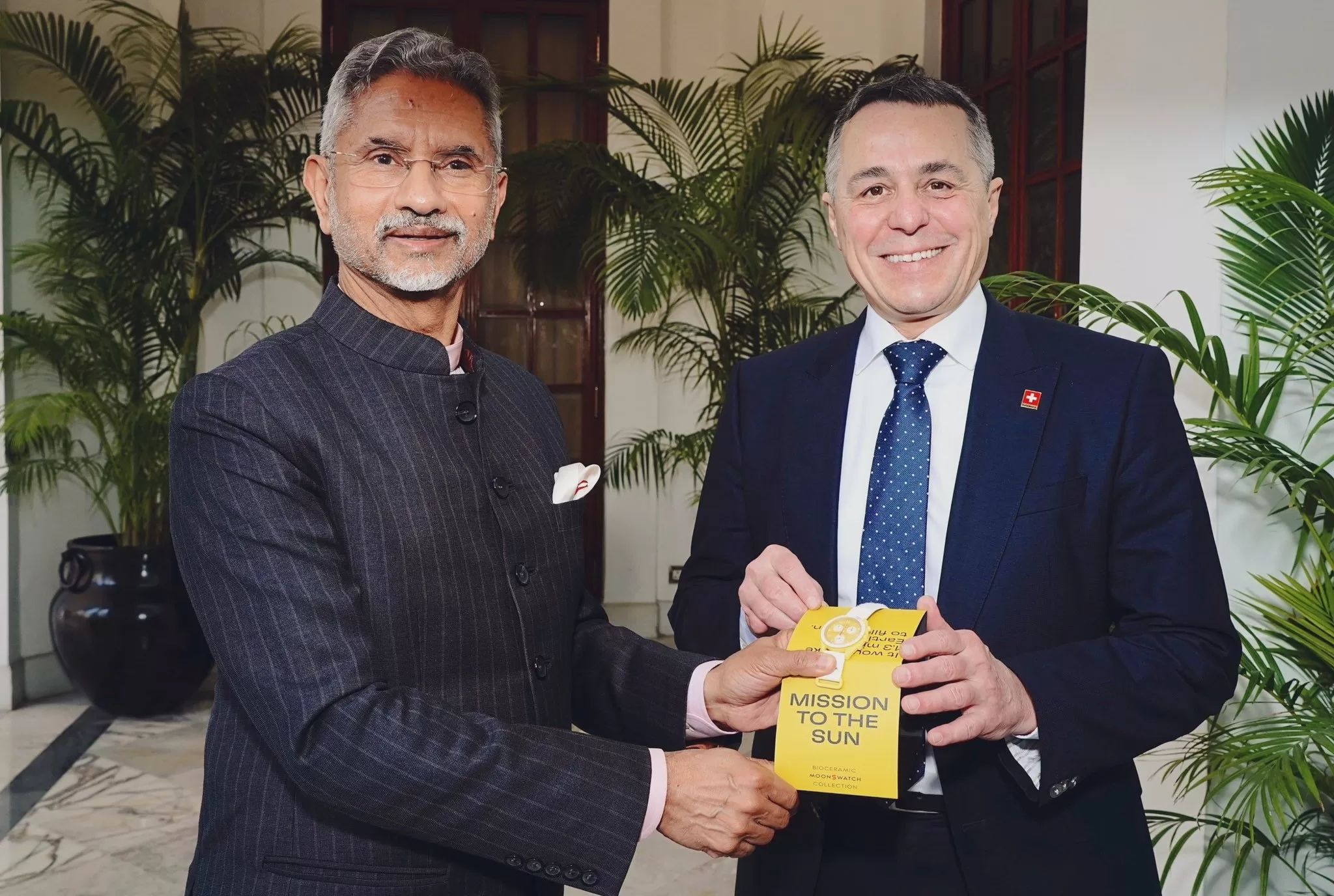 Swiss Foreign Minister Gifting "Mission to the Sun" Swatch to EAM S. Jaishankar